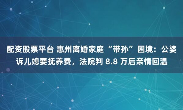 配资股票平台 惠州离婚家庭 “带孙” 困境：公婆诉儿媳要抚养费，法院判 8.8 万后亲情回温